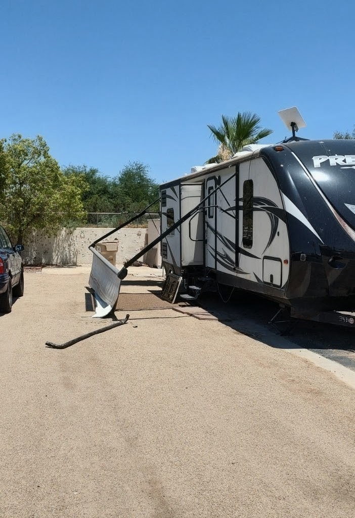 RV awning torn off and collapsed after storm damage